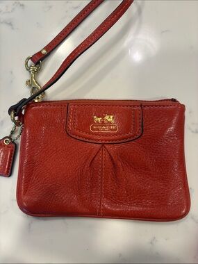 Coach terra-cotta Leather Wristlet with Gold Hardware